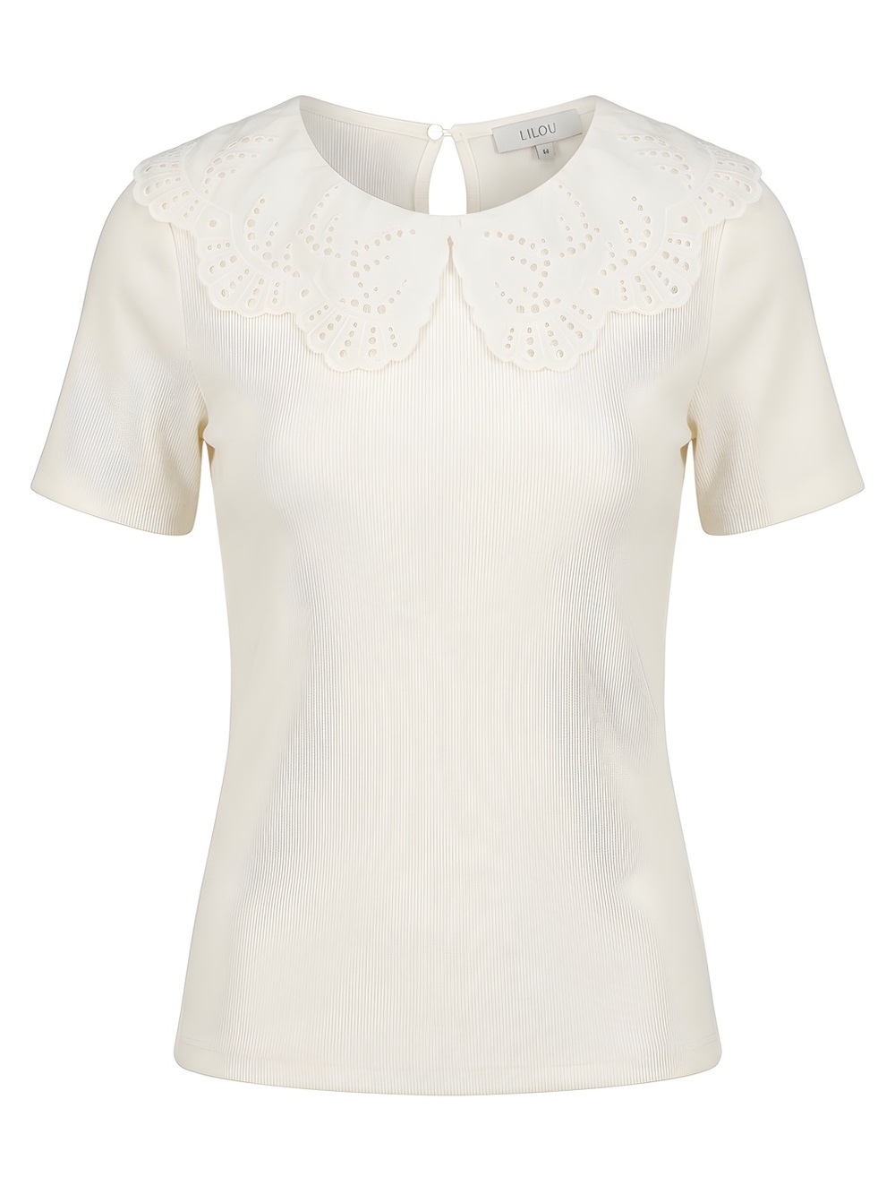 Lilou White Eyelet Collar Short Sleeve Top, size M